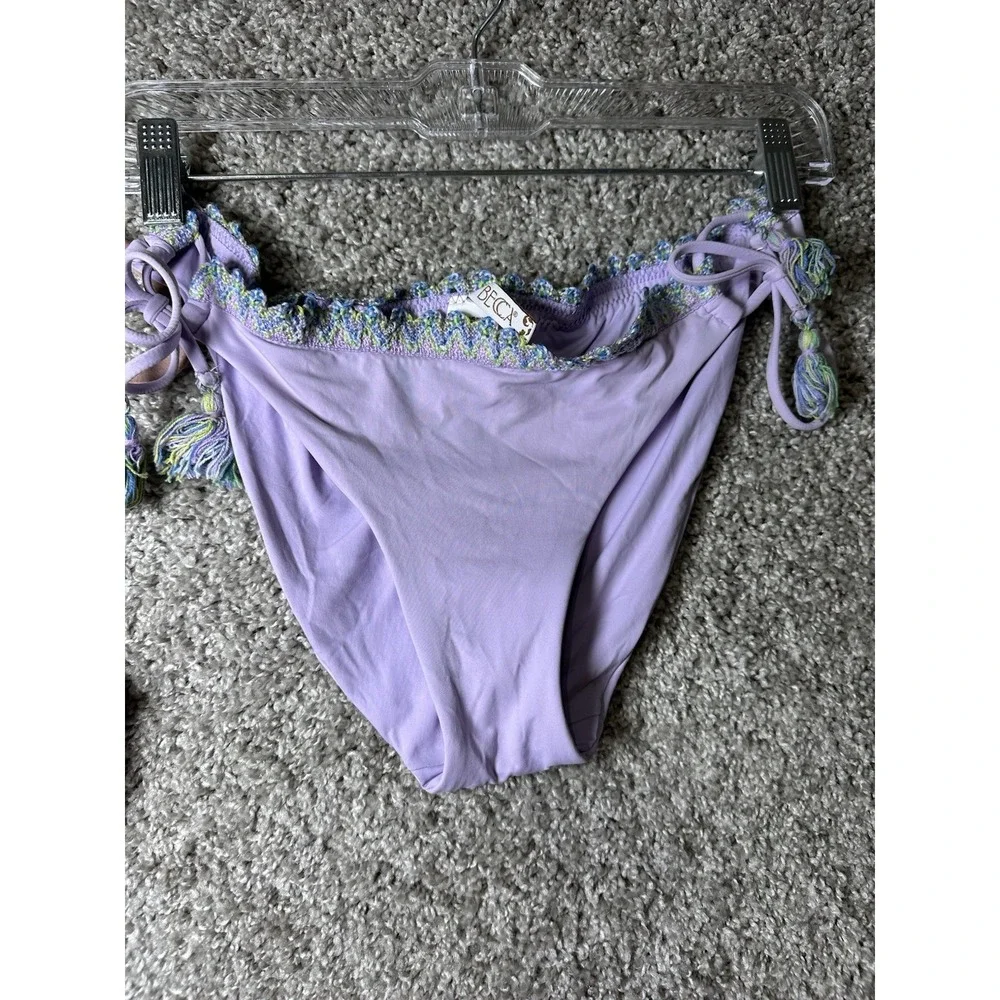 BECCA by Rebecca Virtue Iris Purple Crochet‎ Trim Bikini Set Size Large EUC!